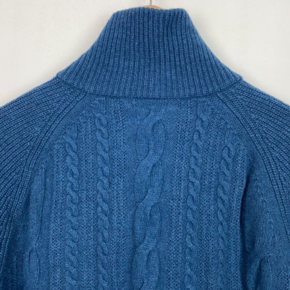 J.Crew S Teal Cardigan Cable Knit Faux Leather Buttons Lambs Wool - Picture 14 of 16